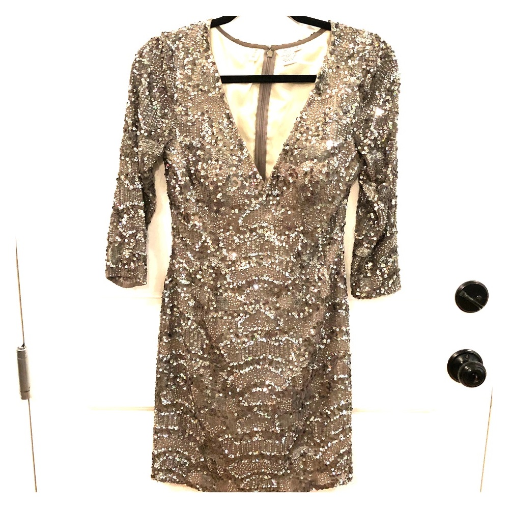 100% Silk Wyatt sequin and bead cocktail dress